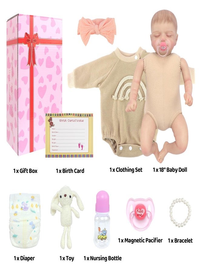 Ecore Fun Lifelike 18 Inch Reborn Doll- Realistic 18" Sleeping Baby Dolls Soft Body Real Life Doll Playset Includes Dolls, Outfits, Pacifier, Bottle, Diaper & Toy Bear - Image 3